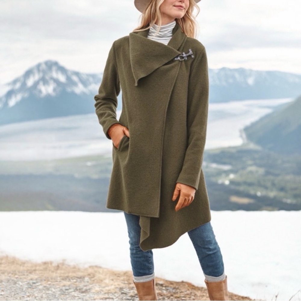 Garnet Hill Midnight Blue Women's Asymmetrical Sweater Coat